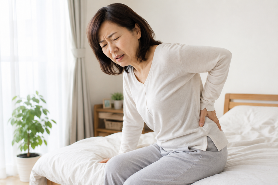 ベッドから起き上がるのがつらい50代女性