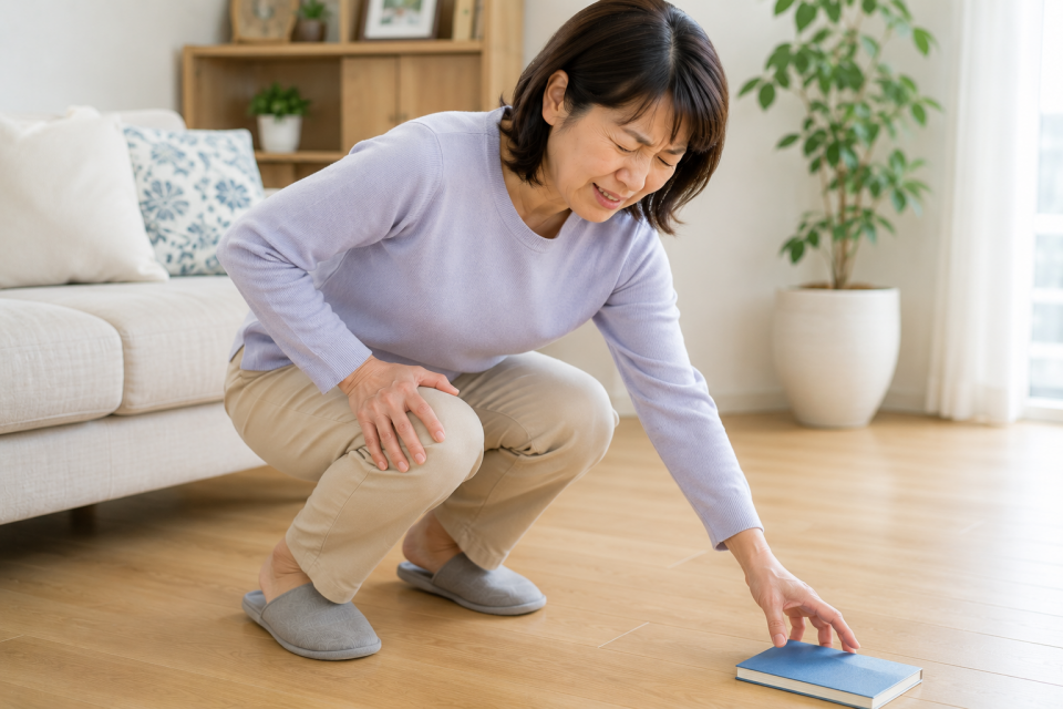 しゃがんで床の物を拾うときに膝が痛い50代女性