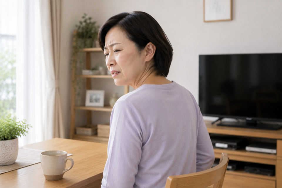 首を動かしにくく困っている女性