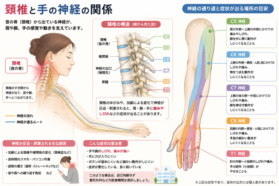 頚椎と神経の関係を説明するイラスト