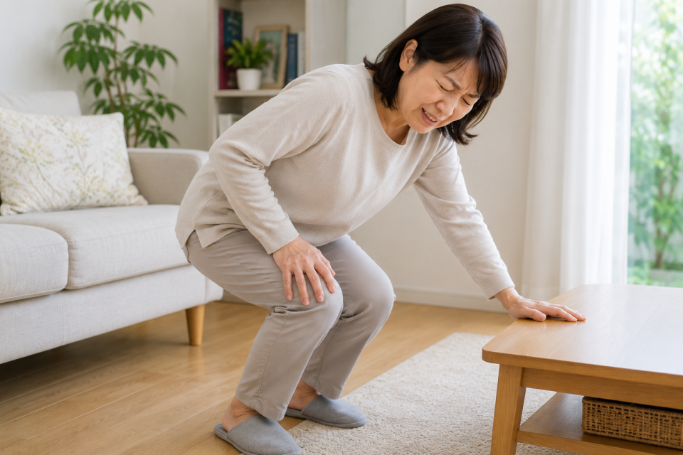 しゃがむと膝が痛い50代女性