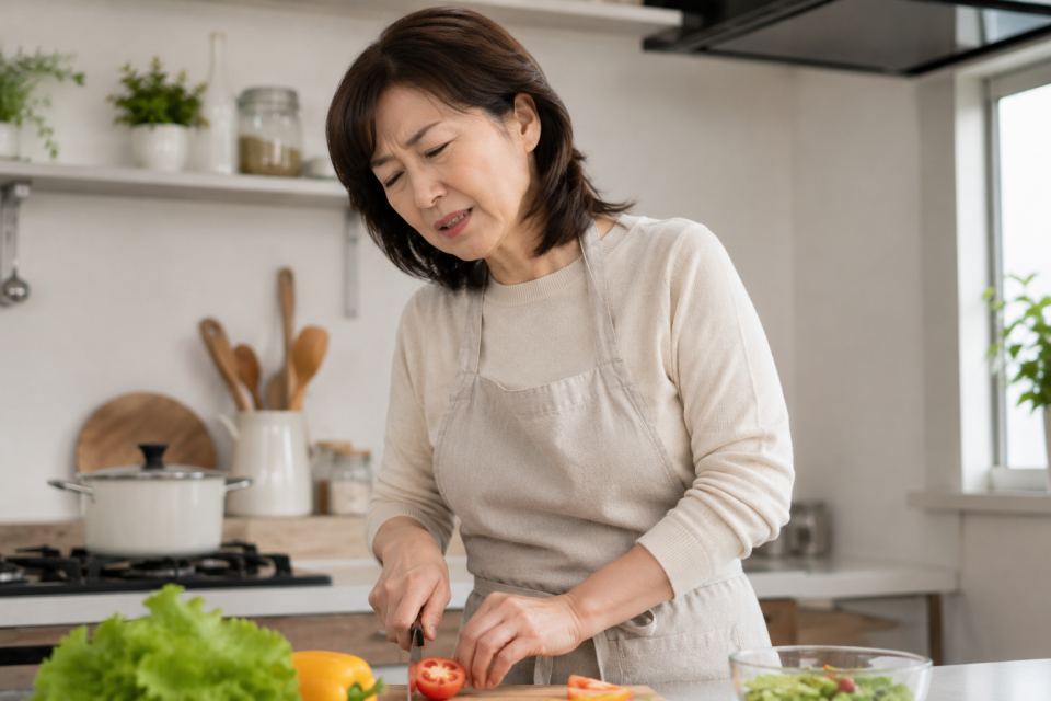 料理中に下を向くと首が痛い50代女性