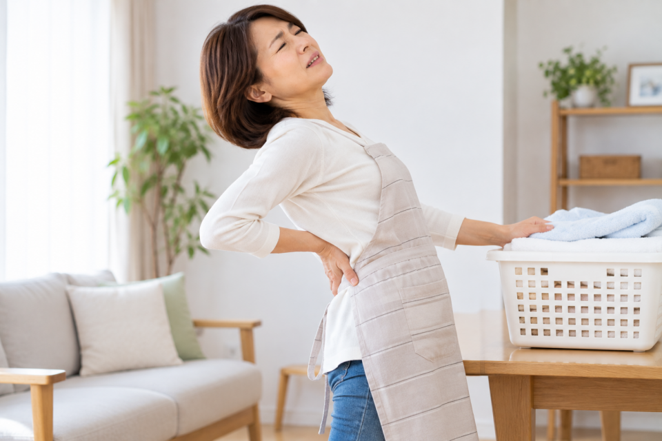 反ると腰に痛みを感じている女性